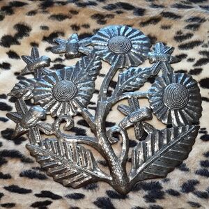 MEXICANA Silver Floral Metal Wall Art